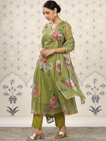 Thumbnail for Ode by House of Pataudi Floral Printed Angrakha Kurta With Trousers & Dupatta