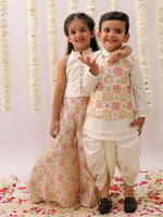 Thumbnail for Lil Drama Mishti White Kurta Dhoti and Jacket For Boys