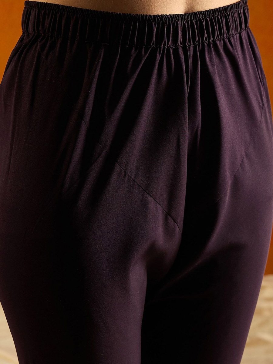 Anouk Violet Embroidered Anarkali Beads And Stones Kurta with Trousers & Dupatta - Distacart