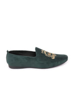Thumbnail for FAUSTO Men Olive Green Woven Design Velvet Slip-On Sneakers