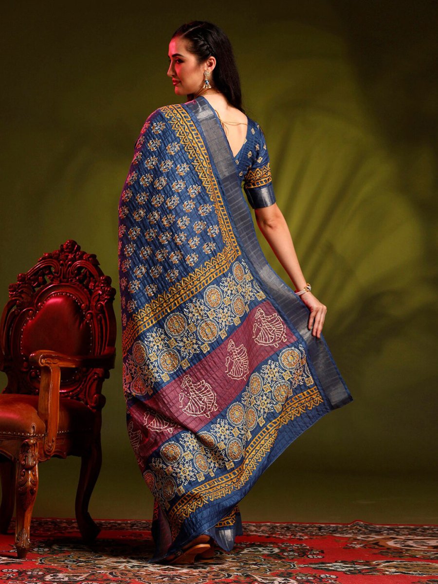 Anouk Blue Bagh Printed Zari Sungudi Saree - Distacart