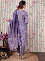 Thumbnail for Ode by House of Pataudi Floral Printed Pure Cotton Kurta with Trousers & Dupatta - Distacart
