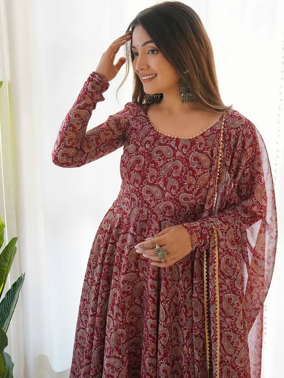 Kalini Paisley Printed Gotta Patti Anarkali Kurta with Trousers & With Dupatta - Distacart