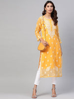 Thumbnail for ADA Women Mustard & White Chikankari Embroidered Sustainable Kurta with Trousers & Inner - Distacart