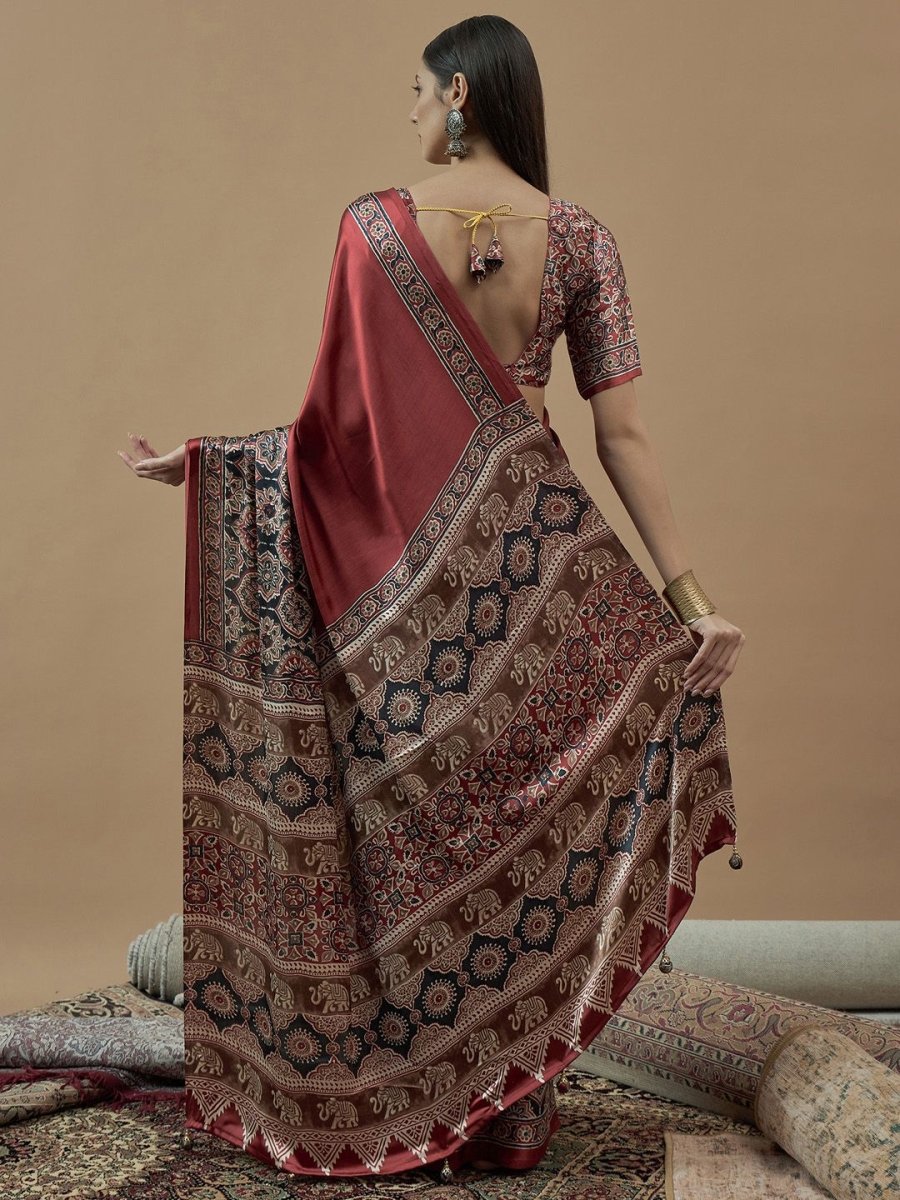 Anouk Ajrak Block Poly Crepe Block Print Saree - Distacart