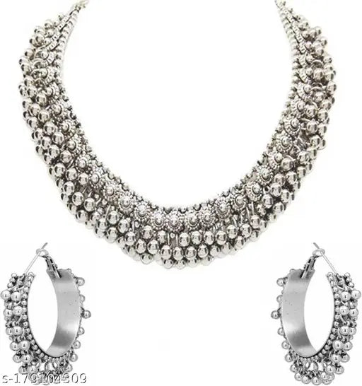 Tehzeeb Creations Women's Silver Colour Ghungroo Design Bracelet Necklace And Earrings - Distacart