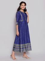 Thumbnail for AURELIA Blue & Gold-Toned Ethnic Motifs Ethnic A-Line Midi Dress