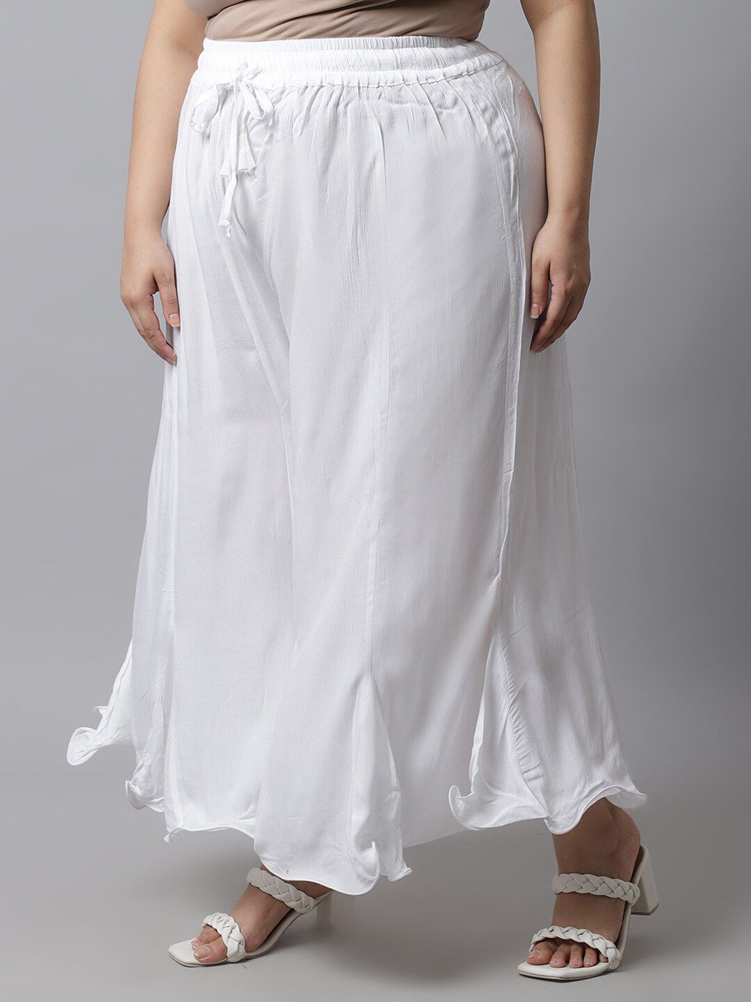 TAG 7 Women White Plus Size Flared Ethnic Palazzos - Distacart