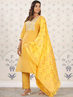 Thumbnail for Ode by House of Pataudi Geometric Yoke Design Mirror Work Kurta with Trousers & Dupatta - Distacart