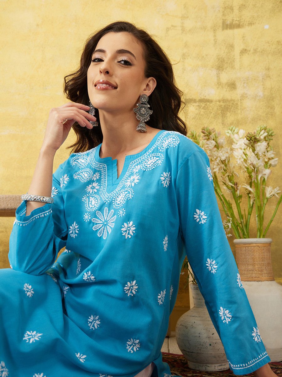 ADA Ethnic Motifs Embroidered Lucknowi Chikankari Kurta - Distacart
