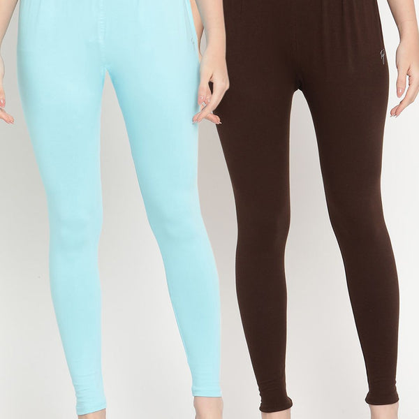 TAG 7 Pack of 2 Blue & Brown Ankle Length Leggings - Distacart