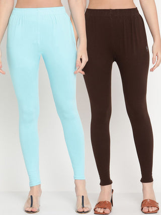 TAG 7 Pack of 2 Blue & Brown Ankle Length Leggings - Distacart
