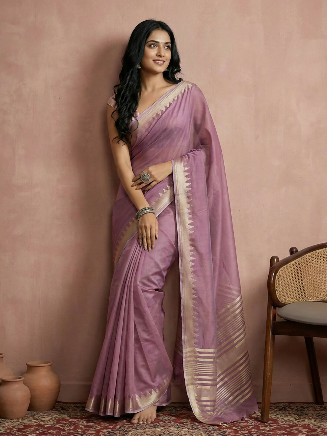 Astita Purple Cotton Saree - Distacart