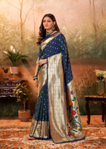 Thumbnail for Anaita Navy Blue Designer Zari Weaving Pure Paithani Silk Saree With Blouse - Distacart