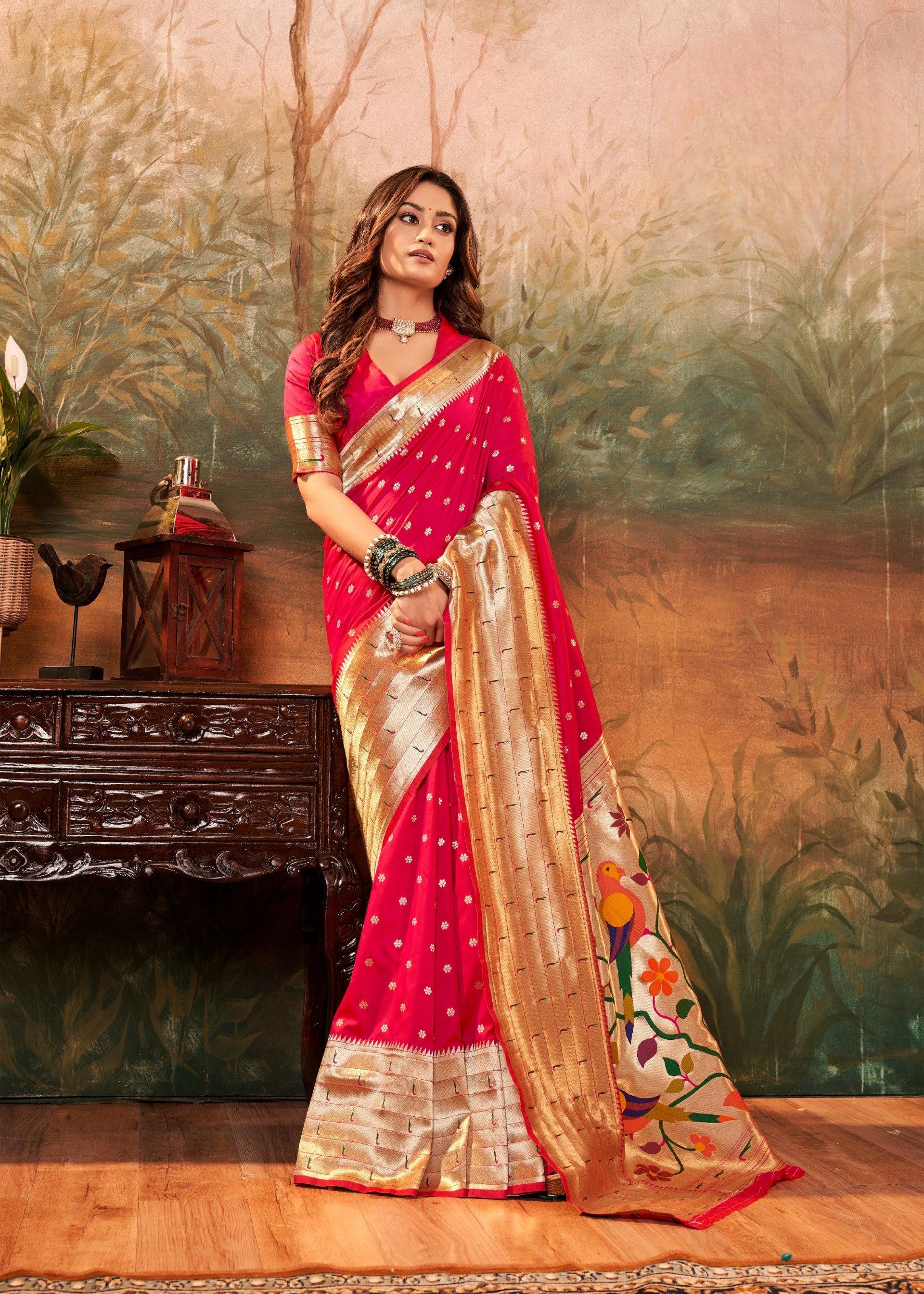 Anaita Pink Designer Zari Weaving Pure Paithani Silk Saree With Blouse - Distacart