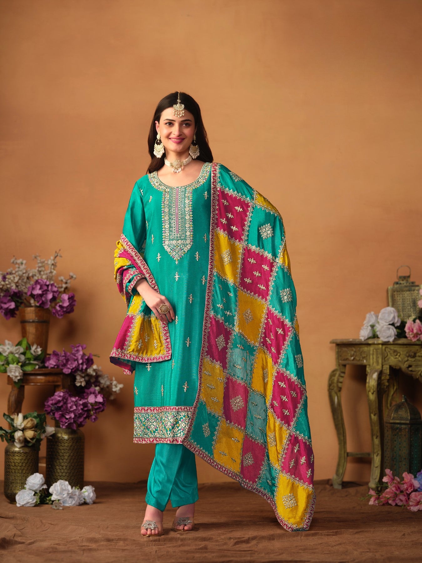 Anaita Blue Embroidered Soft Organza Salwar Suit - Distacart