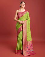 Thumbnail for Monjolika Fashion Exquisite Designs With This Regal Parrot Green Patola Pallu Banarasi Tissue Silk Saree - Distacart