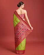 Thumbnail for Monjolika Fashion Exquisite Designs With This Regal Parrot Green Patola Pallu Banarasi Tissue Silk Saree - Distacart