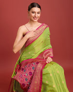 Thumbnail for Monjolika Fashion Exquisite Designs With This Regal Parrot Green Patola Pallu Banarasi Tissue Silk Saree - Distacart