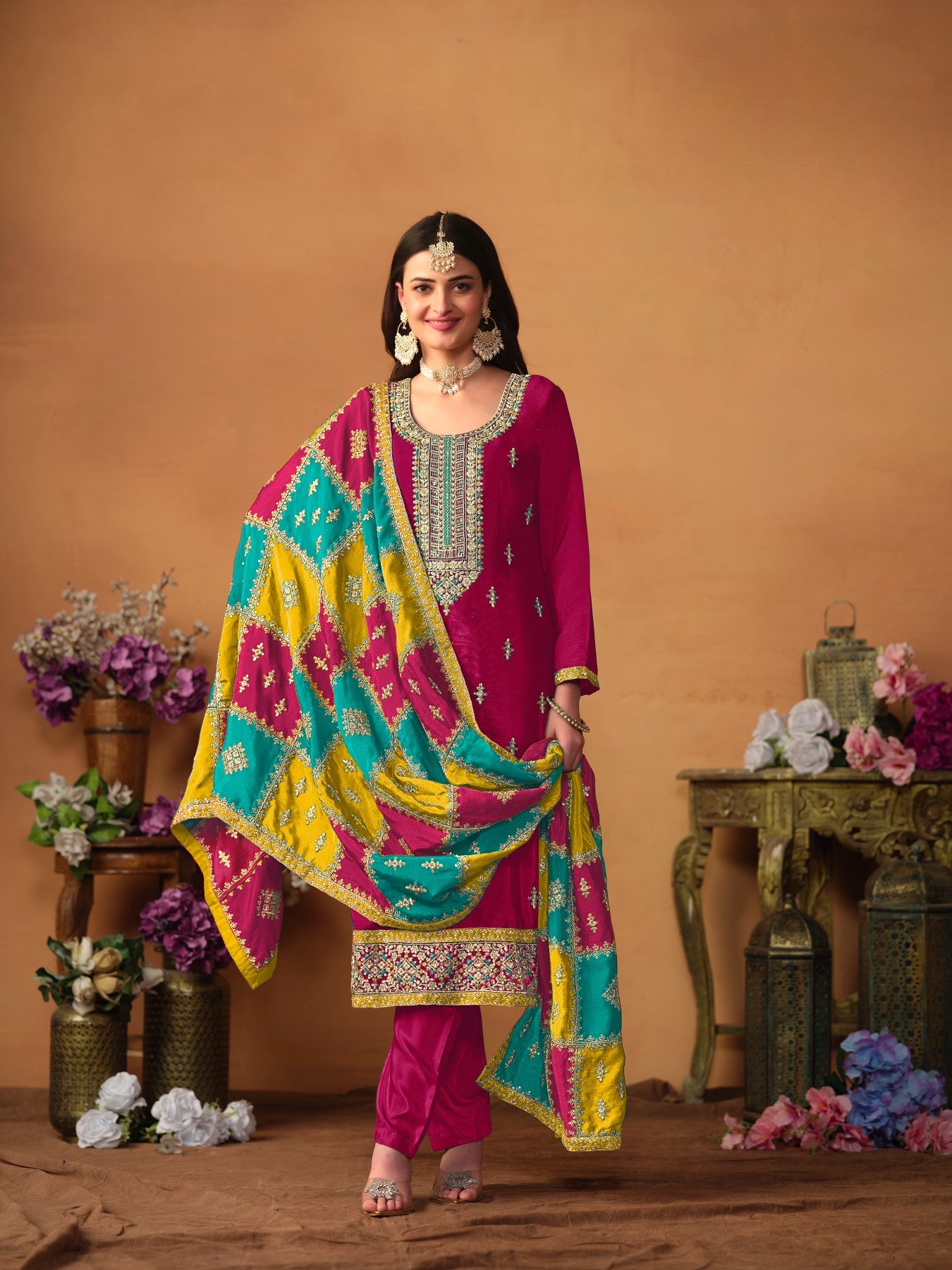 Anaita Wine Embroidered Soft Organza Salwar Suit - Distacart