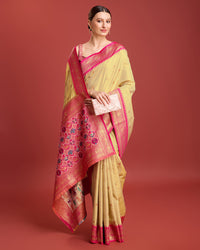 Thumbnail for Monjolika Fashion Exquisite Designs With This Regal Beige Patola Pallu Banarasi Tissue Silk Saree