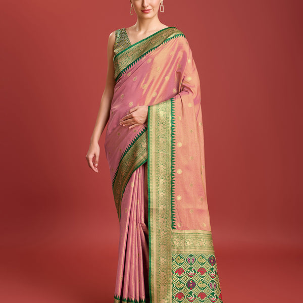 Monjolika Fashion Exquisite Designs With This Regal Rose Pink Patola Pallu Banarasi Tissue Silk Saree - Distacart