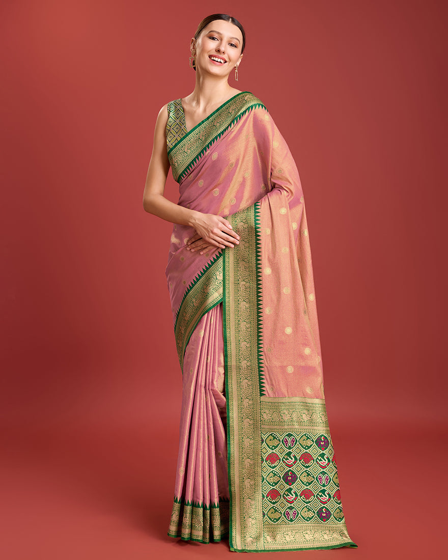Monjolika Fashion Exquisite Designs With This Regal Rose Pink Patola Pallu Banarasi Tissue Silk Saree - Distacart