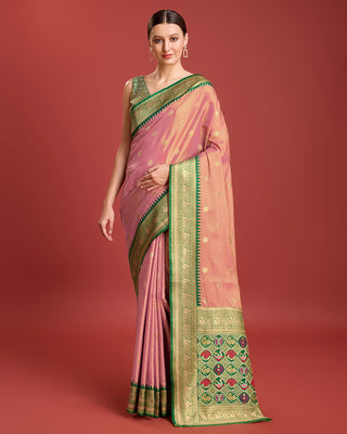 Monjolika Fashion Exquisite Designs With This Regal Rose Pink Patola Pallu Banarasi Tissue Silk Saree - Distacart
