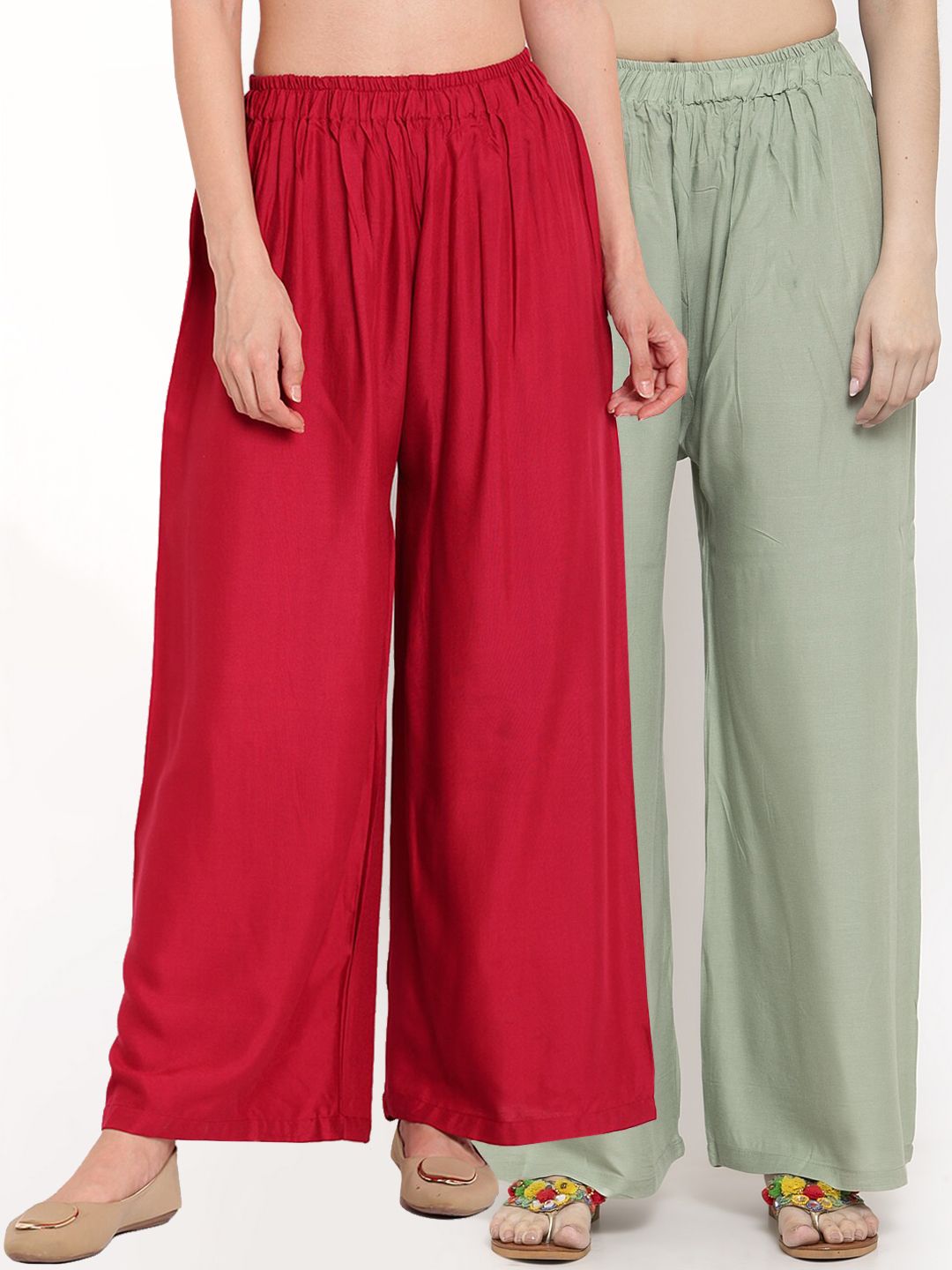 TAG 7 Women Pack Of 2 Solid Straight Palazzos - Distacart