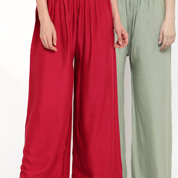 TAG 7 Women Pack Of 2 Solid Straight Palazzos - Distacart