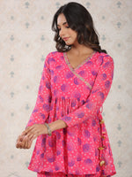 Thumbnail for Ode by House of Pataudi Red Bandhani Printed Angrakha A-Line Kurti With Sharara