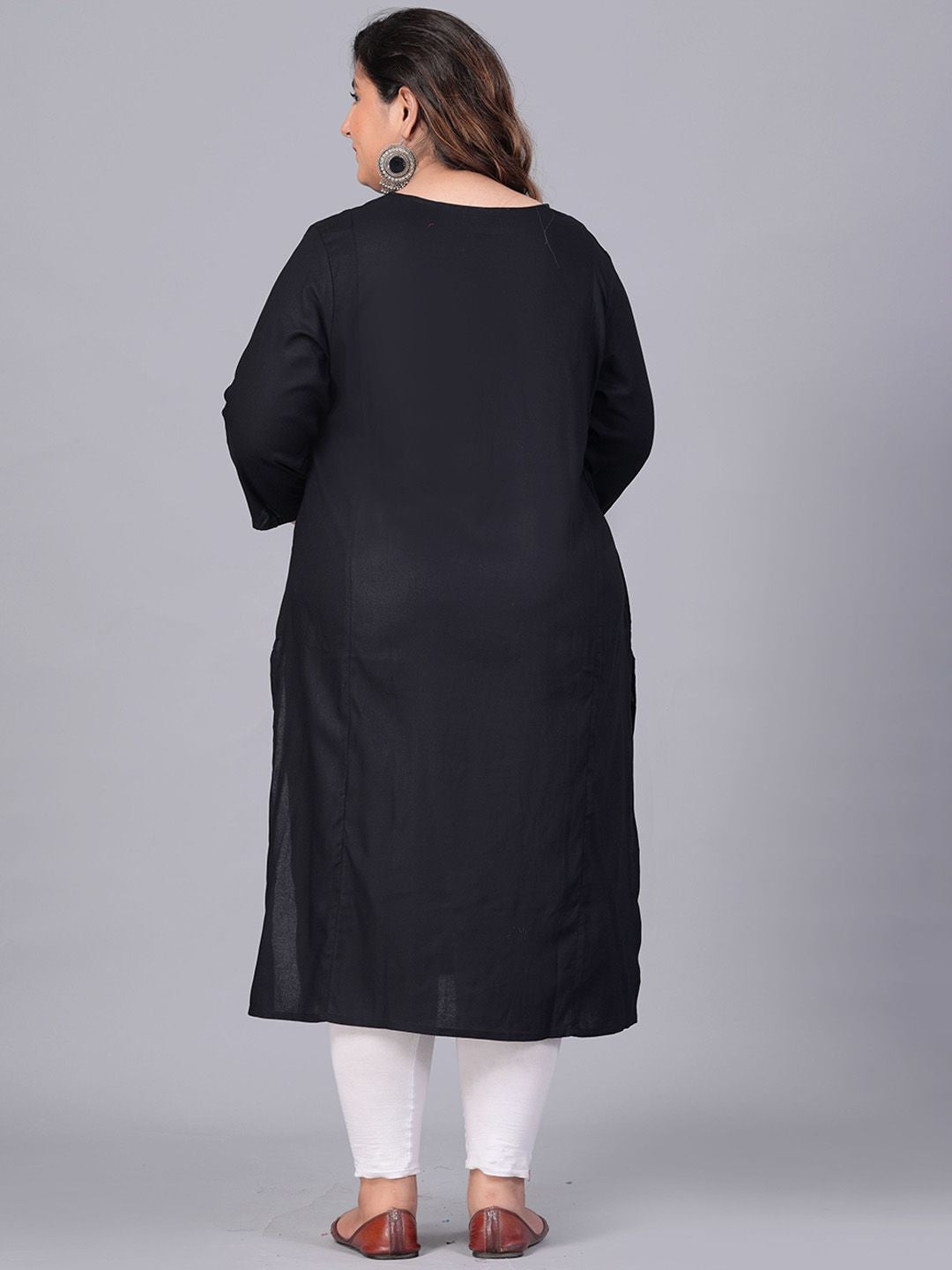 Sztori Plus Size Floral Embroidered Yoke Mirror Work Straight Kurta - Distacart