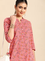 Thumbnail for All About You Women Pink & Yellow Floral Printed Kurta - Distacart