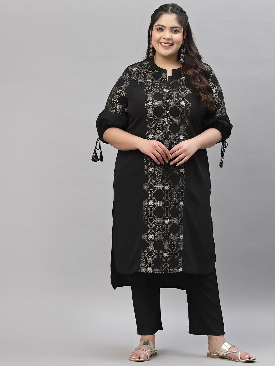 Sztori Printed Notch Neck Regular Kurta with Trousers - Distacart