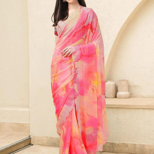 Mitera Tie and Dye Beads and Stones Ready to Wear Saree - Distacart