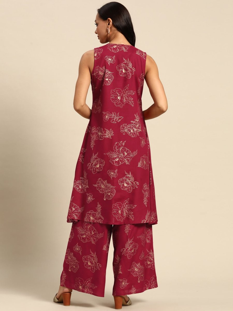 All About You Floral Print Pleated Kurta with Palazzos - Distacart