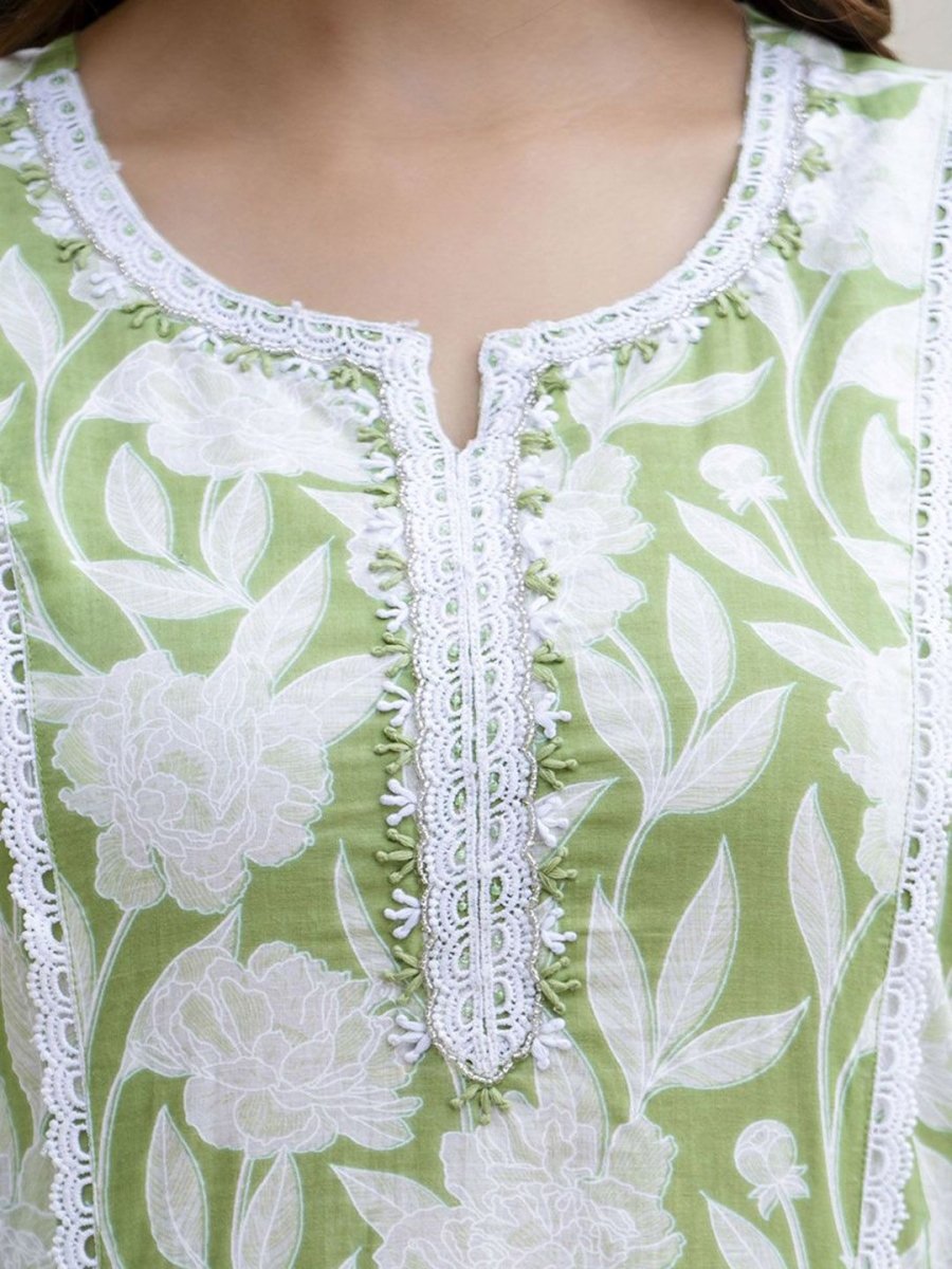 Anouk Floral Embroidered Regular Pure Cotton Straight Kurta with Trouser & Dupatta - Distacart