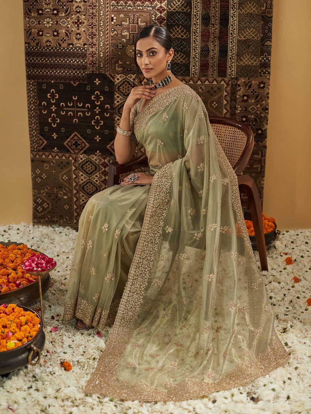 kasee Floral Zardozi Supernet Designer Saree - Distacart