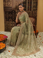 Thumbnail for kasee Floral Zardozi Supernet Designer Saree - Distacart