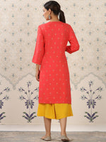 Thumbnail for Ode by House of Pataudi Red & Yellow Ethnic Motif Printed Notched Neck Kurta With Palazzos - Distacart