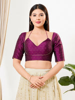 Thumbnail for Joban Fashion Purple Brocade Padded Blouse With Sweetheart Neck Elbow Sleeves - Distacart