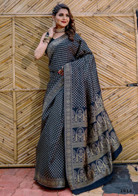 Thumbnail for Partywear Designer Dark Blue Banarasi Silk Fancy Saree - Starwalk - Distacart