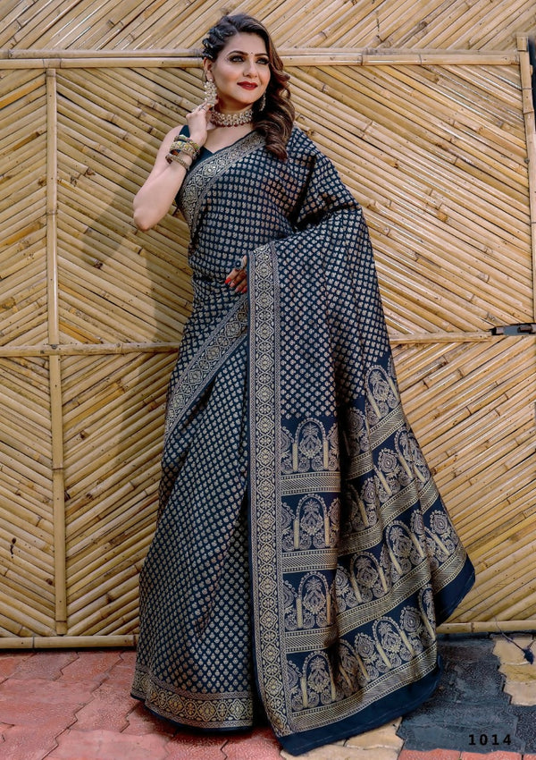 Partywear Designer Dark Blue Banarasi Silk Fancy Saree - Starwalk - Distacart