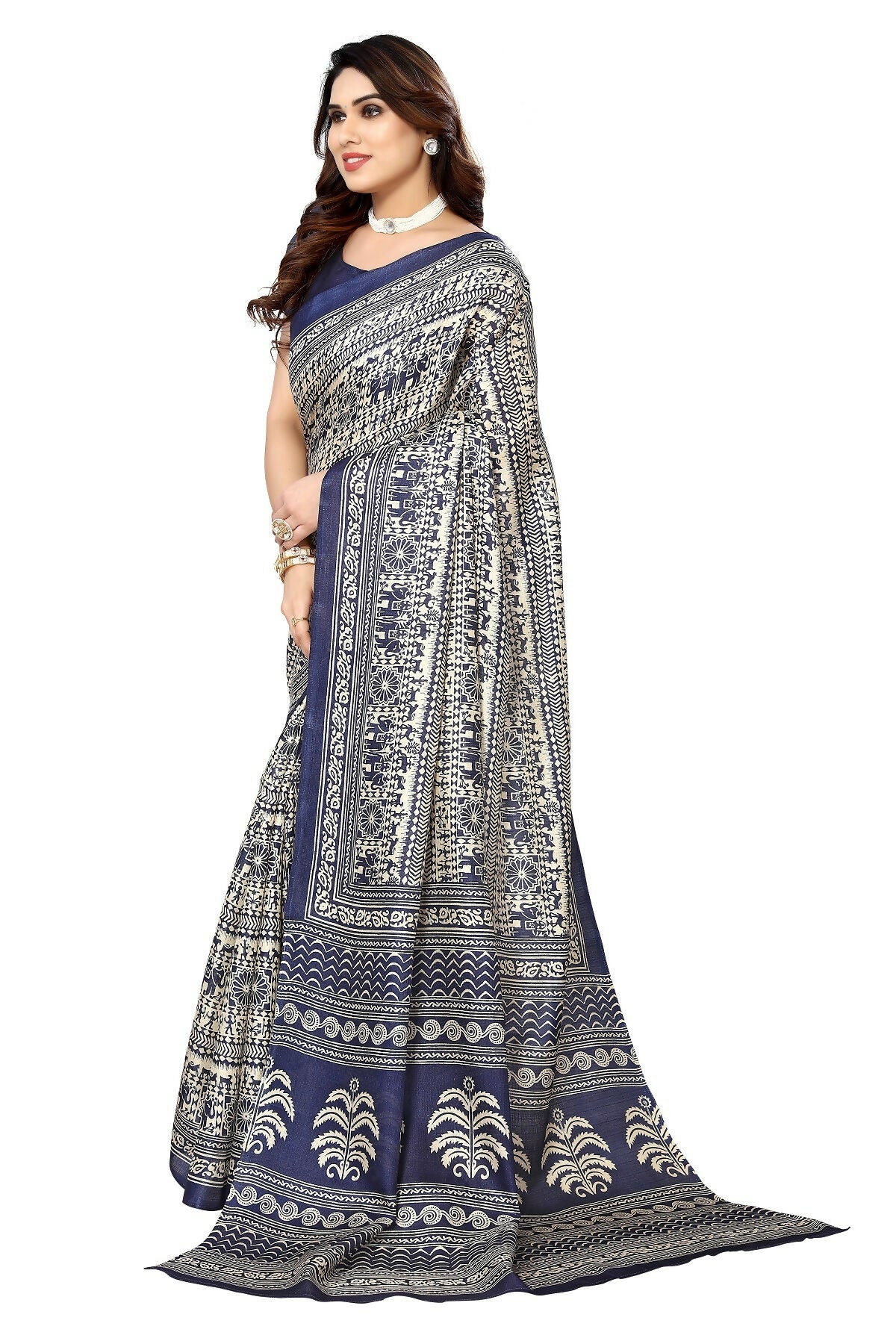 Vamika navy Printed Art Silk Saree - Distacart