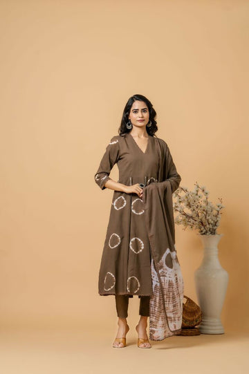 Joban Fashion Brown Tie & Dye Cotton Suit Set - Distacart