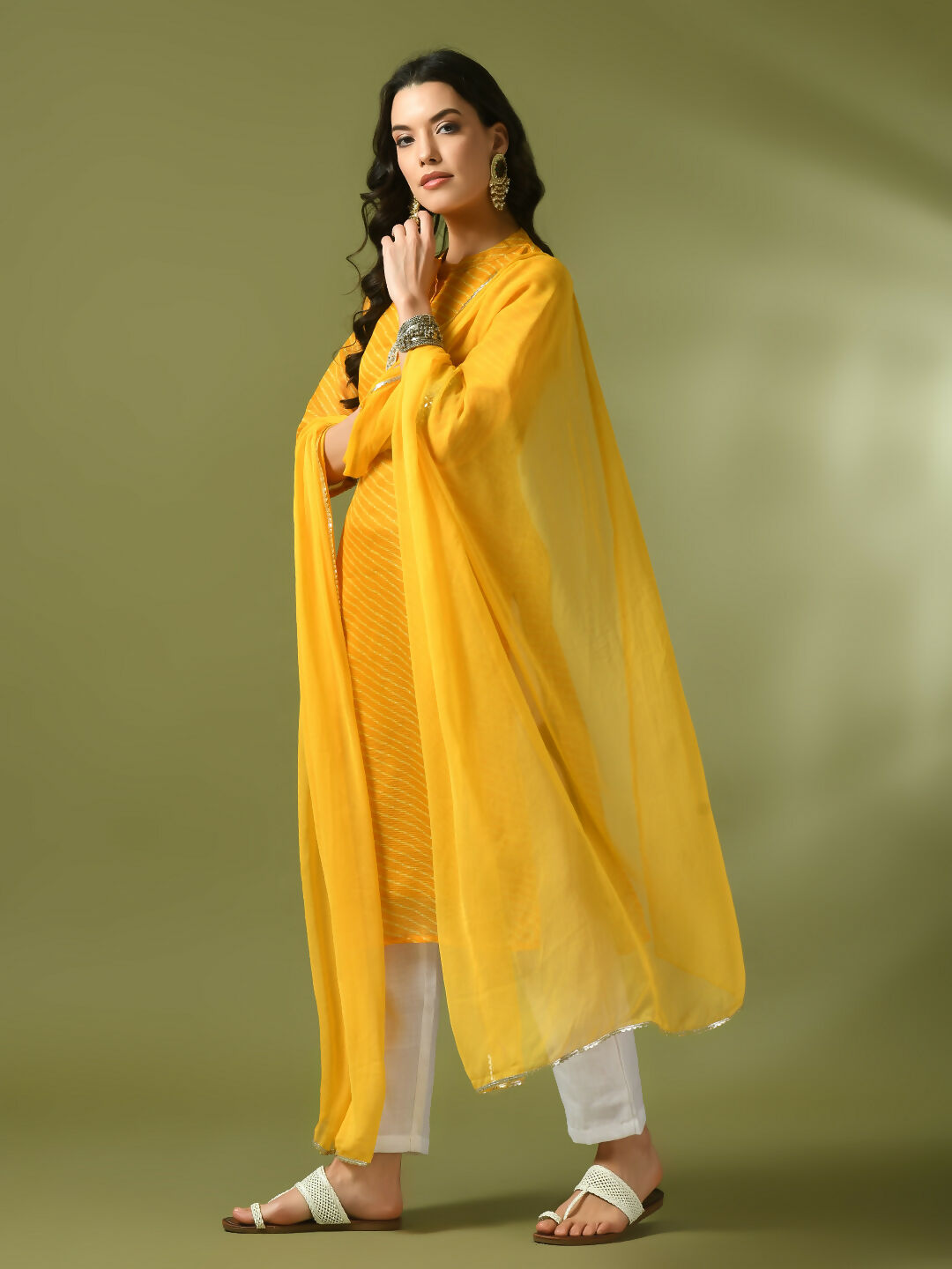 Myshka Women's Yellow Printed Kota Straight Party Kurta Set With Dupatta - Distacart