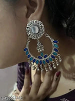 Thumbnail for Tehzeeb Creations Women's Silver Plated Blue Meenakari Earrings - Distacart