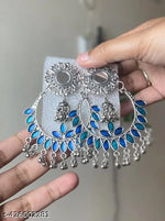 Thumbnail for Tehzeeb Creations Women's Silver Plated Blue Meenakari Earrings - Distacart