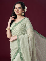 Thumbnail for kasee Floral Embroidered Embellished Mirror Work Saree - Distacart