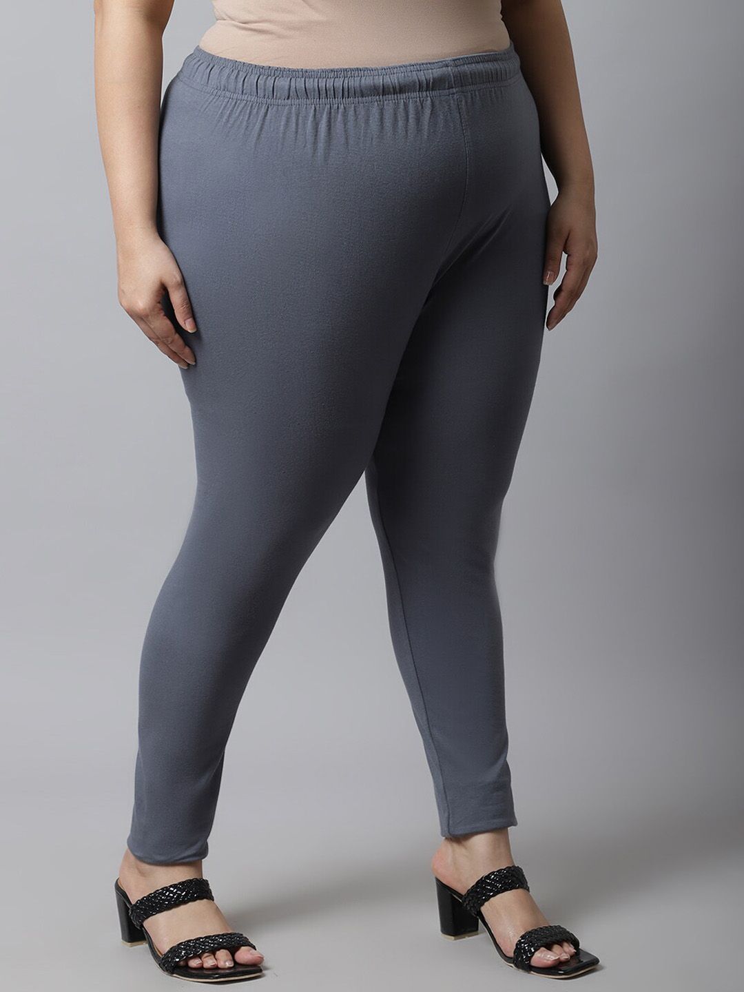 TAG 7 Women Plus size Grey Solid Cotton Ankle-Length Leggings - Distacart